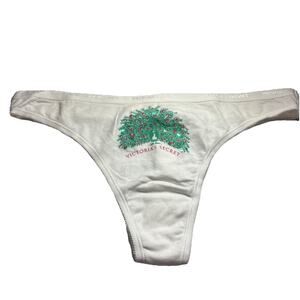 VTG. Victoria Secret white with Peacock image Thong Size LG. NEW Cotton